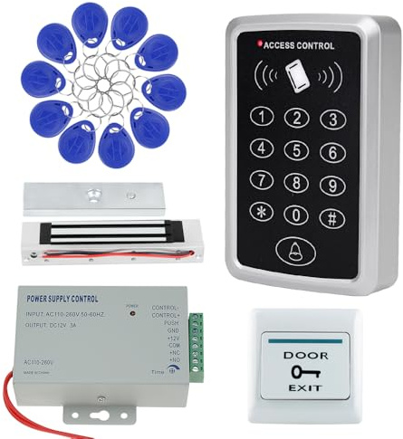 Uoonner Kit de système de contrôle d'accès autonome avec serrure magnétique de 180 kg/350 lb, alimentation 12V 3A, bouton de sortie et 10 porte-clés RFID 125 kHz pour le contrôle d'accès du système de