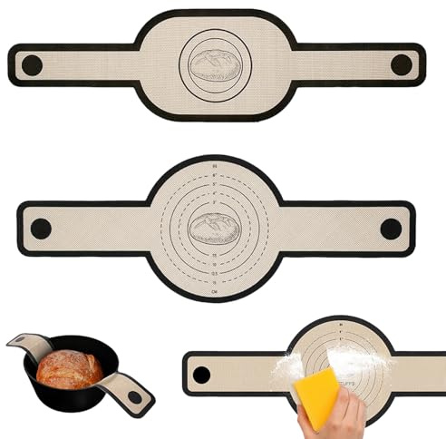 2PCS Bread Sling Set, Silicone Baking Mat for Dutch Oven Sourdough | Reusable baking mat set with long handles for lifting sourdough safely, includes round and oval mats for easy transfer.