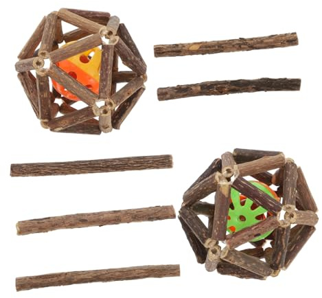WEKADRIN 7pcs Cat Teeth Cleaning Chew Kitten Dental Care Natural Wood Sticks and Bell Balls Interactive Chew Playthings for Healthy Active Cats