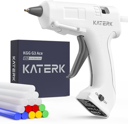 Katerk Pistolet a Colle Chaude Sans Fil, 2000mAH Pistolets à Colle Électriques con 15x7mm Barra de Pegamento, Chauffage Rapide de 90S pour Bricolage/Réparation/Artisanat/DIY/Bureau/Maison - Blanc