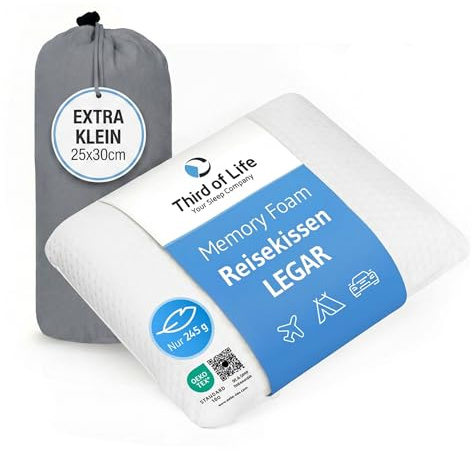 Mini-Reisekissen LEGAR 25x30x10, Kleines Memory Foam Kissen für Flugzeug | Auto Kissen, ergonomisches Nackenkissen Camping, mittelfestes Reise-Kopfkissen, allergikergeeignet, Travel pillow mit Tasche