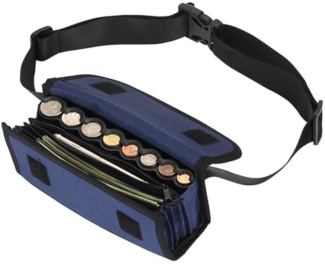 OGANAZI Kellnertasche mit Gürtel und Münzsortierer 21,5x6,5x9 cm Marineblau | Kellner Geldbörse mit Tasche für Busfahrer Taxifahrer, Verstellbarer Gürtel, Oxford-Stofftasche, Klettverschluss