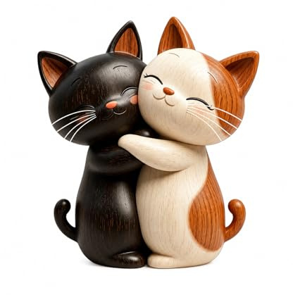 Joalpysm 2D Katzen Holzdeko, Katzenpaar Holzfigur Deko Wohnzimmer, Holzfiguren mit Flaches Design, Katze Bücherregal Deko, Schreibtisch Deko für Zuhause und Büro, Geschenk für Katzenliebhaber