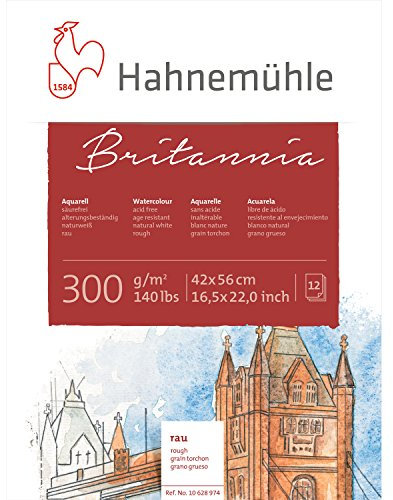 Hahnemühle Britannia Aquarellblock, raues naturweißes Aquarellpapier, 300 g/m², 12 Blatt, 42 x 56 cm