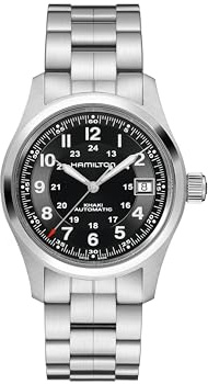 Hamilton Khaki Field Automatic Men's Watch, 38mm Stainless Steel Case, Swiss Made, Black Dial Analog Wrist Watch for Men, 100m Waterproof, Sapphire Crystal, 3-Hand Movement, Stainless Steel Strap
