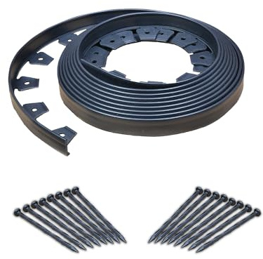 EasyFlex No-Dig Landscape Edging with Anchoring Spikes, 1.5 in. Tall Straight Top Plastic Garden Border, 40 Foot Kit, Black