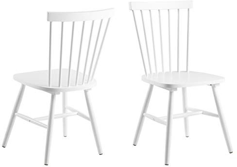 AC Design Furniture Susanne Esszimmerstühle 2er Set, Weiße Küchenstühle, Lackierte Holzstühle aus Birke, Stühle mit Hoher Rückenlehne und Vertikalen Latten, Esszimmermöbel im Skandinavischen Stil