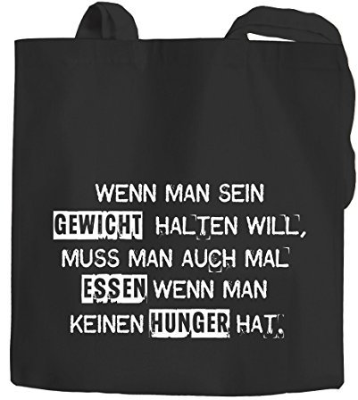 Jutebeutel mit Spruch Wenn man sein Gewicht halten will Baumwolltasche Stoffbeutel Tragetasche Moonworks® schwarz 2 lange Henkel