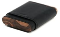 adorini - Estuche para puros de 3 a 5 puros, piel negra, parte superior de madera