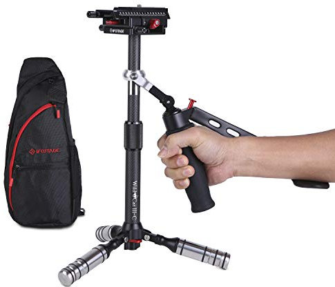 IFOOTAGE Carbon Fiber Handheld Camera Stabilizer 17.2 inches Video Steadycam Stabilizer with 1/4 inch Screw Quick Release Plate Compatible for DSLR Cameras Camcorders, Up Load 3.3 lbs