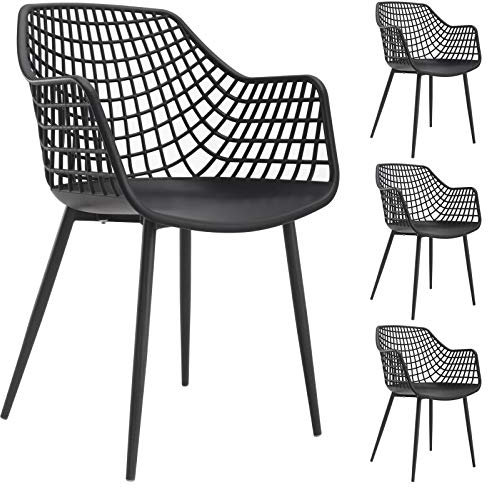 IDIMEX Gartenstuhl Lucia im 4er Set, Bequeme Essstühle aus Kunststoff in schwarz, praktischer Stuhl mit Armlehne