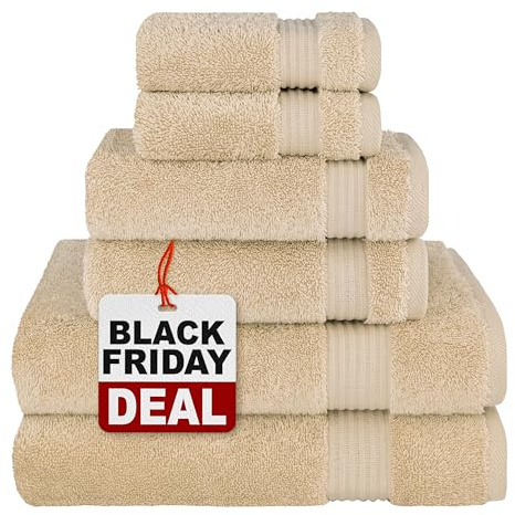 Cotton Paradise 6 Piece Towel Set, 100% Turkish Cotton Soft Absorbent Towels for Bathroom, 2 Bath Towels 2 Hand Towels 2 Washcloths, Sand Taupe Towel Set