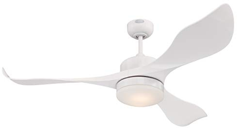 Ventilateur de Plafond d'Intérieur Westinghouse Lighting Pierre de 132 cm en Blanc avec Télécommande d'éclairage et de Ventilateur, Luminaire LED à Intensité variable, Verre Opale Dépoli, Moteur Cc