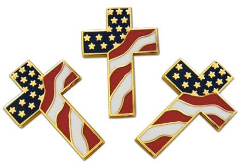 3-Piece Cross Patriotic American Flag Stars & Stripes Lapel Pin or Hat Pin & Tie Tack Set with Clutch Back by Novel Merk
