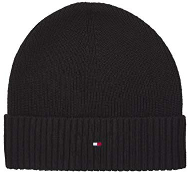 Tommy Hilfiger Herren Strickmütze PIMA Cotton Cashmere Beanie AM0AM03983, Gr. One Size (Herstellergröße: OS), Schwarz (Black 002)