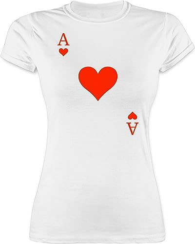 Shirt Damen - & Fasching - Herz Ass Kartenspiel Karneval Kostüm I Ace of Hearts - M - Weiß - Paar t-Shirt Faschings Tshirt Karnevals a Funshirts für Frauen Paare t-Shirts Faschings-t-Shirt