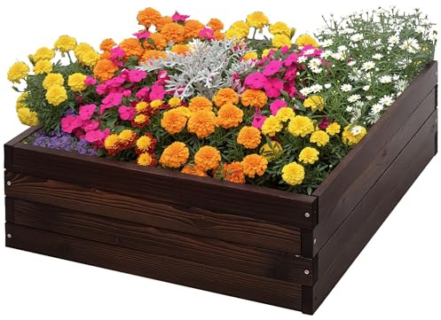 Outsunny Hochbeet, Pflanzkasten, Gemüsebeet, Kräuterbeet, Massivholz, Dunkelbraun, 60 x 60 x 23 cm