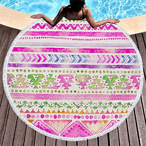Strandtuch Rund 150 Mandala Böhmen, Morbuy Handwerk Quaste Mikrofaser Strand Yoga Matten Tragbare Tapestry Überwurf Tischdecke Picknickdecke Badetuch Schal 2 Clips (150cm,Rose Red Girl)