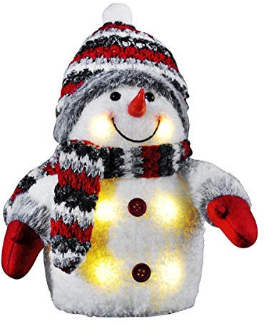 ¡Bambelaa! Muñeco de nieve LED para decoración navideña interior, iluminado, 26 cm, funciona con pilas, iluminación navideña en rojo para Navidad