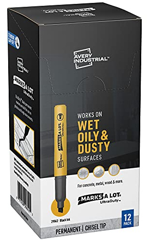 Avery Marks A Lot UltraDuty Chisel Tip Permanent Markers, Water Resistant Ink, For Jobsites and Tough Environments, 12 Black Markers (29842)