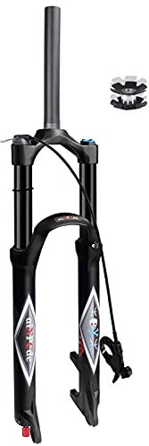 aiNPCde Mountain Bike MTB Air Suspension Front Fork 26 27.5 29 Inch 140mm Travel Black, Ultralight Alloy Straight/Tapered Tube Bicycle Forks for 1.5-2.45 Tires