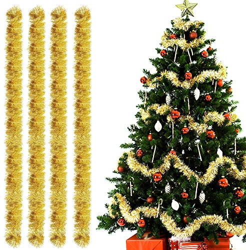 Bluelves Weihnachtsgirlande, 4 Stück, Tinsel-Girlande, 3 m, metallisch, glitzernd, für Hochzeit, Geburtstag, Party, Wände, Fenster, Weihnachtsbaumdekoration, Weihnachten – Gold