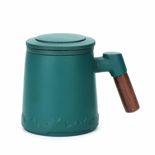 Webao Tasse en Céramique avec Couvercle et infuseur à thé, Grande Tasse à Thé 400 ml avec Séparateur de Thé, Vert Agate