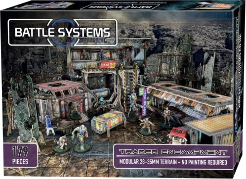 Battle Systems - Modular Tabletop 3D Gaming Sci-Fi Terrain - Perfect for 28mm-35mm Miniatures and Figures - No Painting Required - Science Fiction Aliens Wargame - (Trader Encampment)