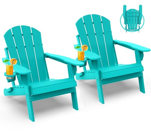 Adirondack Klappstühle 2er-Set, HDPE, Allwetter-Terrassenstuhl, Rasenstühle aus Kunststoff, Outdoor-Stühle für Lagerfeuer, Feuerstelle, Garten, Pool, Hinterhof, Deck, Veranda, Strand, Aqua