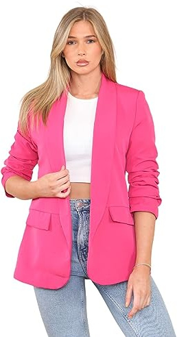 Janisramone, Blazer da Donna con Maniche increspate, complètement Foderato, en Tinta Unita, avec Colletto Aperto, Casual, da Ufficio, formel, Couleur Ciliegia