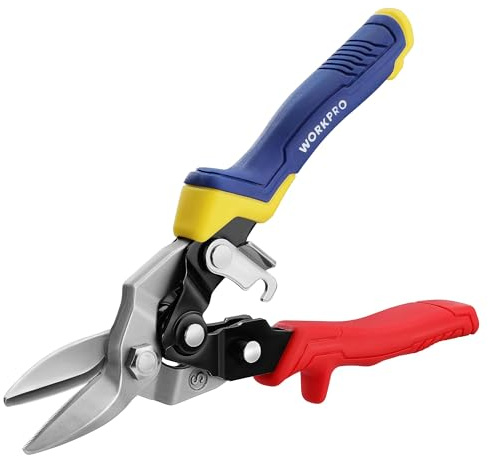 WORKPRO 8 Inch Aviation Snips, Straight Cut, Heavy Duty Metal Cutter with Safety Latch and Non-slip Handle, Cr-V Steel Sharp Teeth, Aviation Snips for Cutting Metal Sheet