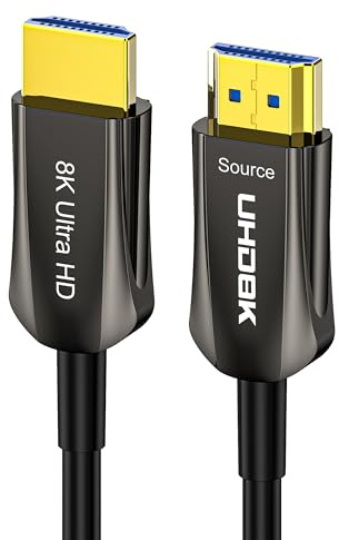 DGHUMEN Cavo HDMI in fibra ottica 15M,HDMI 2.1 Cavo 8K 4K Alta Velocità 48Gbps Supporta 8K@60Hz 4K@120Hz, UHD HDR 10+, eARC, Dolby Vision, VRR, Compatibile con PS5, Blu-ray/TV Box/HDTV/proiettore