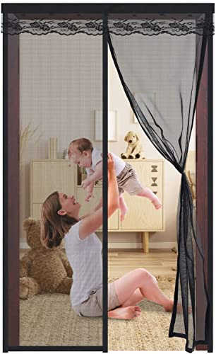 Fliegengitter Balkontür Magnet 60x190cm,Fliegengitter Tür Ohne Bohren,Insektenschutz Fliegenvorhang,Magnetvorhang ist ideal für Balkontür, Wohnzimmer und Wohnmobil,kinderleichte,Schwarz