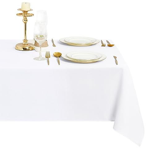 DWCN Weiß Tischdecke 135x180cm Abwaschbar Tischwäsche Outdoor Wetterfest | Wasserabweisend Fleckschutz Weihnachten Tischtuch für Esszimmer Garten Party Hochzeiten Haushalt Geburtstagsfeier Ganzjährig