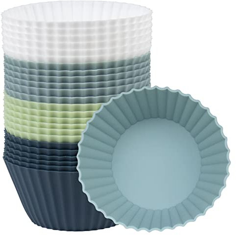 Moules Muffins Silicone Réutilisables Caissettes - 4 Couleurs Lot de 24 Anti-adhésif Moule Cake Sans BPA Cupcake Tasses de Cuisson en Silicone pour Pâtisseries,Gâteau,Puddings