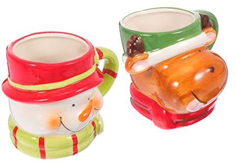 HEMOTON 2stücke Weihnachten Themed Keramikbecher Mit Cartoon Muster Für Trinkbecher Wasserbecher Desktop Schmuck