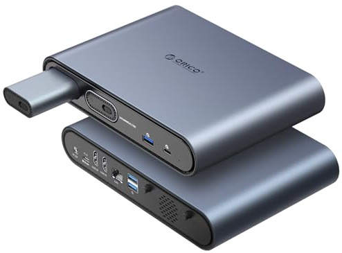 Base ORICO 10-en-1 USB-C con Doble Carcasa SSD M.2 NVMe/SATA, USB 10Gbps, Doble HDMI 4K@60Hz, PD 60W, RJ45 - para MacBook Pro/Air (PTM2)