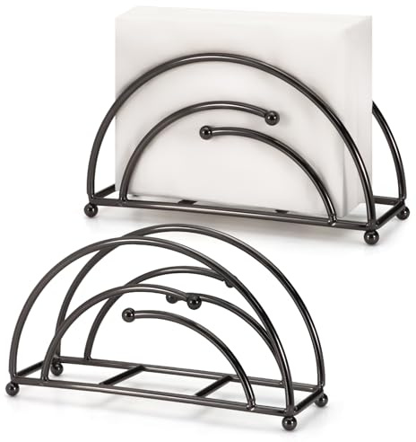 Realand Arc Serviettenhalter für Tisch, moderner Serviettenhalter für Papierservietten, aufrechter Cocktail-Serviettenhalter, Spender für Abendessen, Küche, Weihnachten, Schwarz, 2 Stück