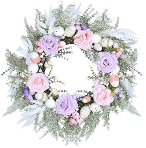 Ostereierkranz, 50,8 cm, künstliche Rosenkränze für Haustür, Frühling-Osterkranz, Innen- und Außenbereich, Osterdekoration (Rosa)