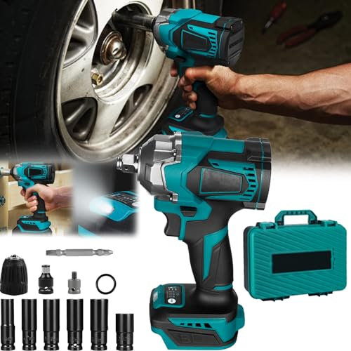 Schlagschrauber, 1200W 700Nm Akkuschrauber Schlagschrauber Druckluft Akku Drehschlagschrauber Kompatibel mit Makita 18V Schlagschrauber 1/2 Zoll 6 Stahlsteckschlüssel LED Licht Vier Geschwindigkeit