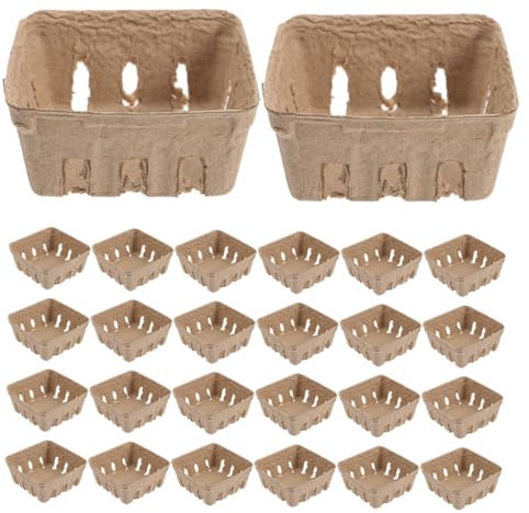 INOOMP Cesto Di Bacche Compostabile in Cartapesta, Porta Frutta Portatile Per Conservazione, Vassoio Per Fragole e Frutti Selvatici, Set Da 30 Pezzi Per Uso Domestico e Raccolta