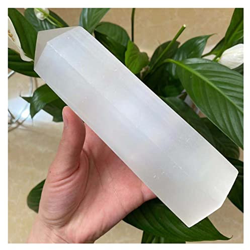 IINKUEYK Lleno de Textura 1 Uds Varilla de selenita Blanca Natural Cristal Cuarzo obelisco habitación Piedra Preciosa Decorativa (Size : 400-450g)