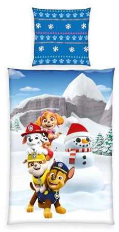 Herding Flanell-Bettwäsche Paw Patrol, Kopfkissenbezug ca. 80 x 80 cm, Bettbezug ca. 135 x 200 cm, mit Knopfleiste, 100% Baumwolle/Flanell