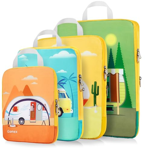 Gonex Organizer Valigie 4 Pezzi Set, Stoccaggio di Borse per Imballaggio Portatili per l'abbigliamento Cosmetico Cubi Espandibili, Packing Cube Set Viaggio Organizer