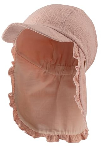 Sterntaler Schirmmütze Nacken Rüsche - Mädchen Sommermütze mit Nackenschutz - UV-Schutz 50+ Sonnenhut mit kleinem Rüschenrand - Kopfbedeckung mit Batist (Bio) Futter - perlrosa, Größe 53
