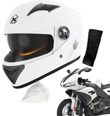 Motorradhelm - Motorrad-Integralhelme De ABS,Integral-Motorradhelme,Motorcycle Full Face Helmet ,Robuster & Leiser Motorrad Helm - Kinn & Kopf Belüftung,Klares Visier (Kopfumfang: 54–61 cm),White