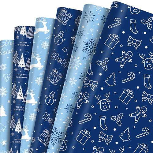 ZAKHSE Geschenkpapier Weihnachten,24 Blatt Weihnachtsbaum Schneeflocken Muster Geschenkpapier,Flach Gemusterte Weihnachtspapier Geschenkverpackung Papier für Große und kleine Geschenkkartons-69×51cm