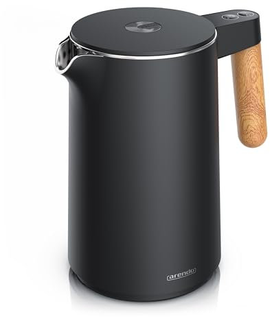 Arendo - Wasserkocher mit Temperatureinstellung - Edelstahl - 45-100 Grad - 1.5 Liter - Doppelwand - BPA frei - Warmhaltefunktion - Teekocher mit Temperaturanzeige - Griff Cool Touch - schwarz matt