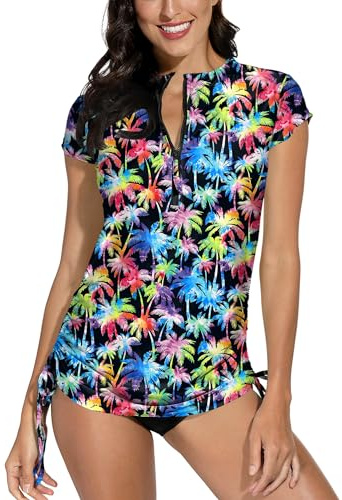BesserBay UV Shirt Damen 1/4 Zip Badeshirt Kurzarm UPF 50+ Rashguard Women Atmungsaktiv Schwimmshirt S-XXL