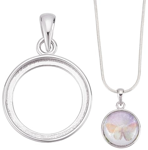 BENECREAT 925 Sterling Silber Runder Rohling Anhänger, Platin Handgefertigter Anhänger Rohling, Cabochon Fassungen mit Poliertuch für Halsketten Armband Schmuckherstellung, Schale: 14mm